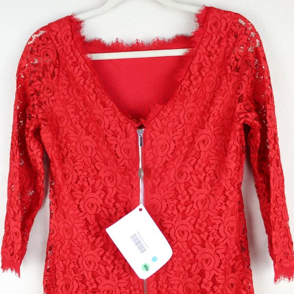 NEW Diane Von Furstenberg Red Colleen Lace Sheath Dress | Wedding, Cocktail Glam - Picture 7 of 14